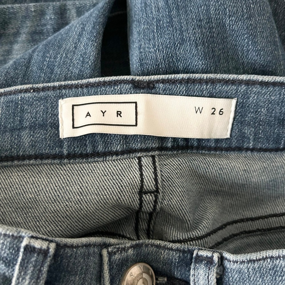 AYR The Bomb Pop High Rise Raw Hem Jeans Medium Wash Blue Size 26 - Picture 6 of 9